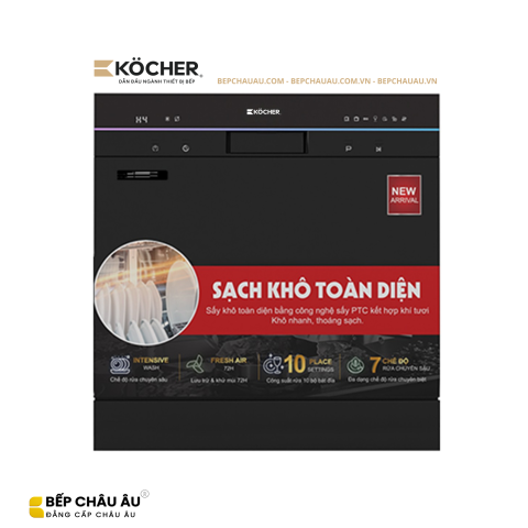 Máy Rửa Bát Köcher X10 10 Bộ – Sấy Khô Khí Tươi 72H, 7 Chương Trình Rửa, Tiết Kiệm Điện Nước