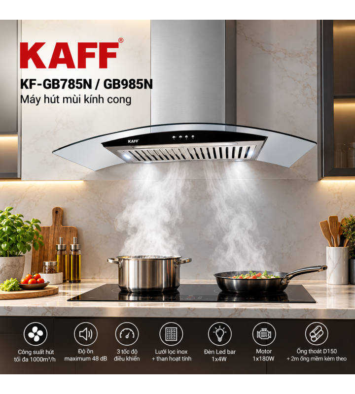 Máy Hút Mùi Kính Cong KAFF KF-GB785N / KF-GB985N Công Suất 1000m³/h