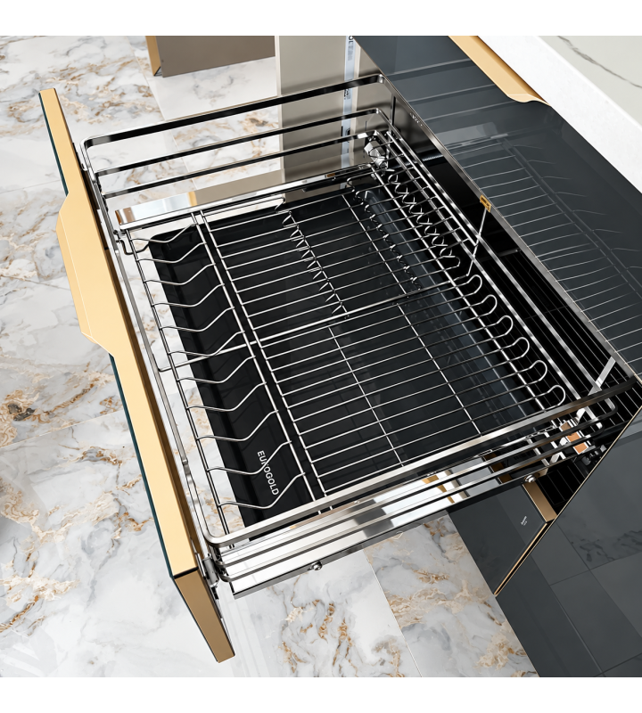 Giá Xoong Nồi, Bát Đĩa Nan Dẹt Đa Năng EUROGOLD Inox 304 – Gắn Cánh Âm Tủ