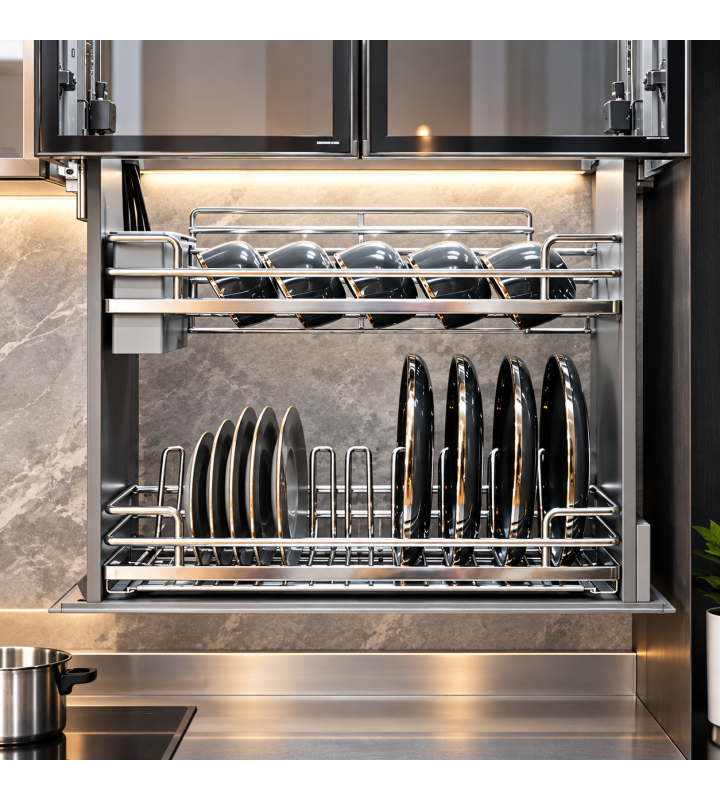 Giá Bát Nâng Hạ Cảm Ứng GRÖB Inox SUS304 Nan Oval – Điều Khiển Qua App & Giọng Nói