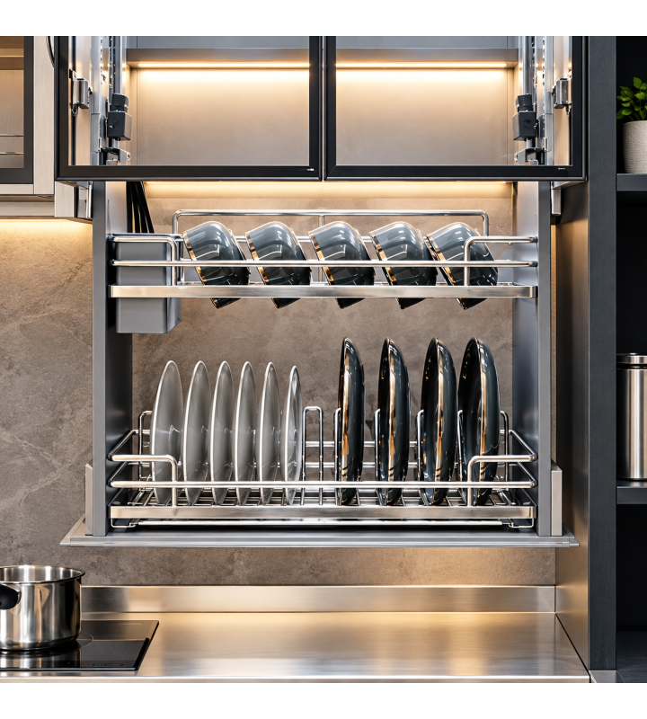 Giá Bát Nâng Hạ Cảm Ứng GRÖB Inox SUS304 Nan Oval – Điều Khiển Qua App & Giọng Nói