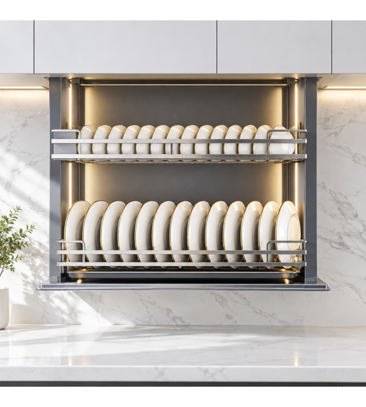 Giá Bát Nâng Hạ Cảm Ứng GRÖB Inox SUS304 Nan Oval – Điều Khiển App & Giọng Nói