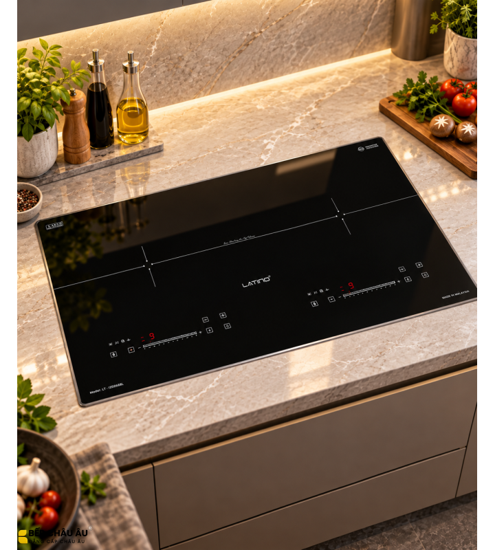 Bếp Từ Đôi Latino LT-I2D2688L Made In Malaysia – 2 Vùng Nấu Booster 2400W, Mặt Kính Nano Chống Xước, Warm, Fry, Steam
