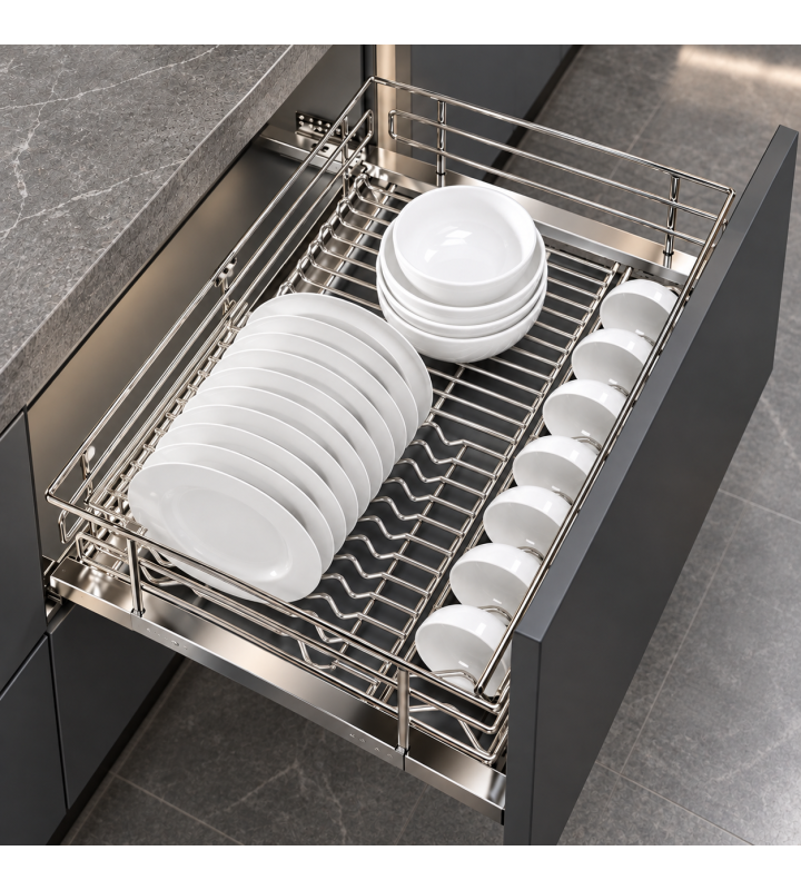 Giá Bát Đĩa Nan Oval Đa Năng Âm Tủ EUROGOLD Inox 304 – Gắn Cánh, Ray Giảm Chấn