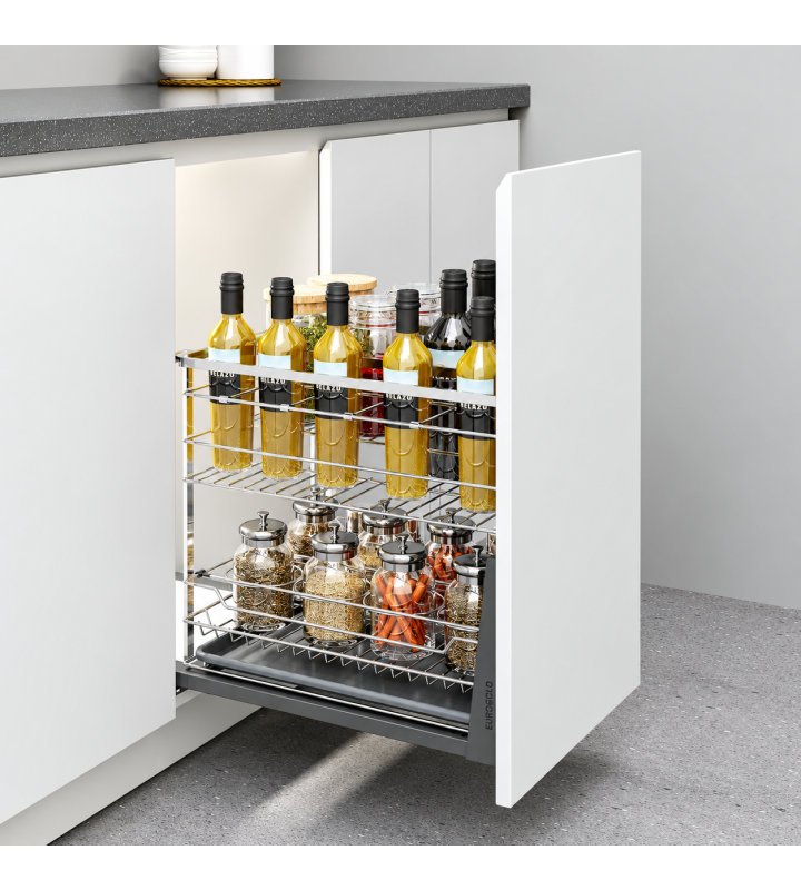 Giá Gia Vị Inox Nan Dẹt EUROGOLD EP046 – Ray Giảm Chấn, Khung Inox 304, Chống Rung