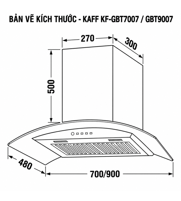 Máy Hút Mùi Kính Cong KAFF KF-GBT7007 / KF-GBT9007 Cảm Ứng Vẫy Tay Booster 1500m³/h