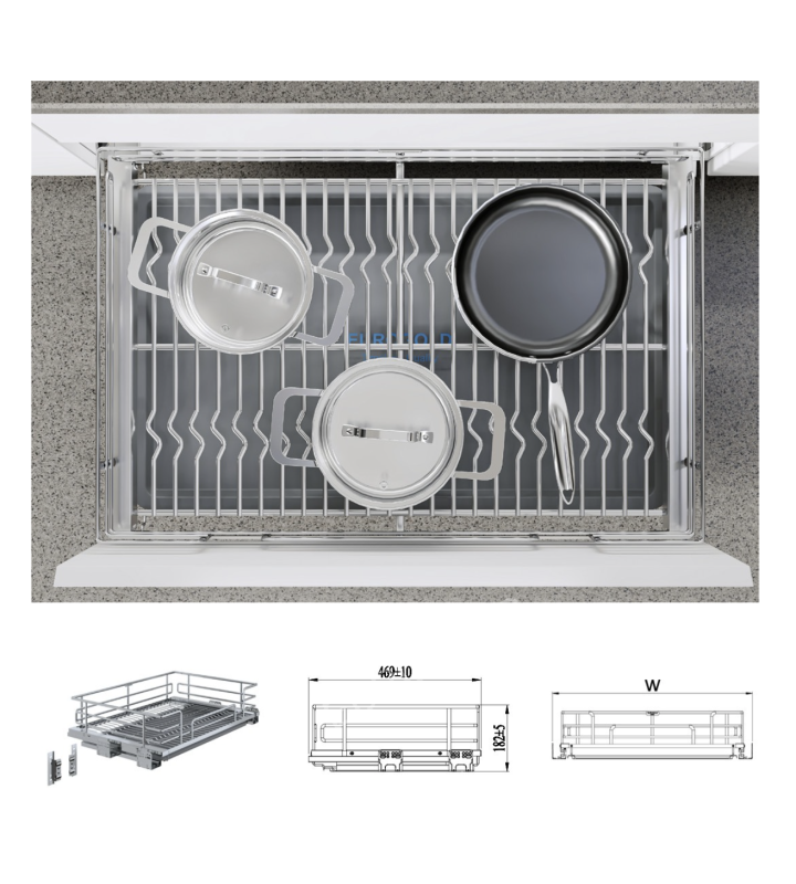 Giá Xoong Nồi Nan Oval Âm Tủ EUROGOLD Inox 304 – Gắn Cánh, Ray Giảm Chấn
