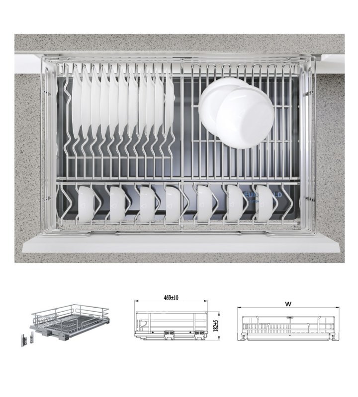 Giá Bát Đĩa Nan Oval Đa Năng Âm Tủ EUROGOLD Inox 304 – Gắn Cánh, Ray Giảm Chấn
