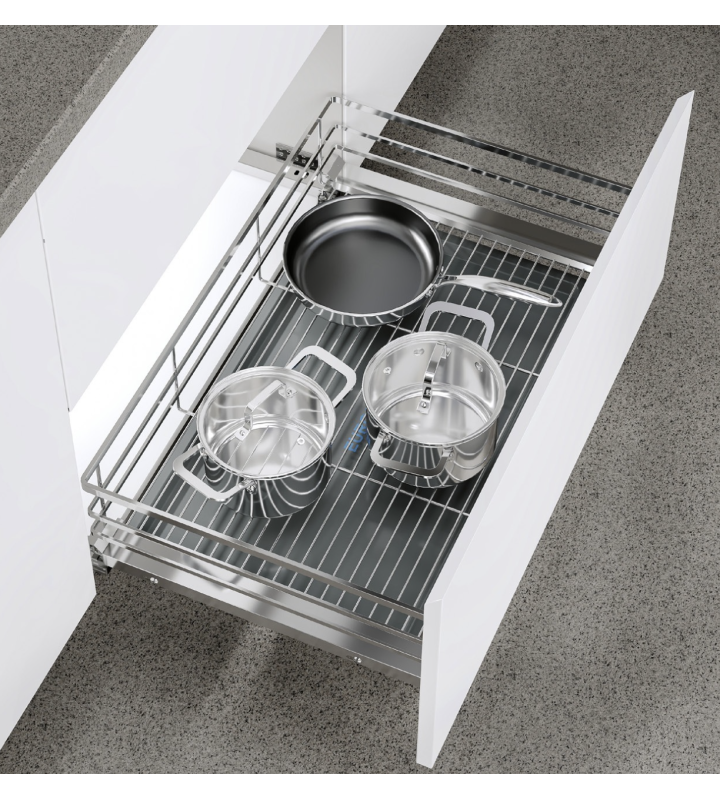 Giá Xoong Nồi Nan Dẹt Inox Mờ EUROGOLD 304 – Gắn Cánh Âm Tủ Cao Cấp